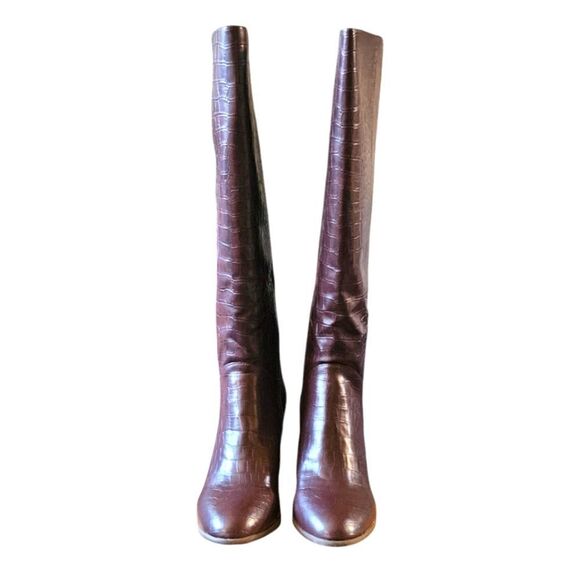 BC FOOTWEAR MAKE AN IMPACT Vegan 🐊 Croc Stacked Heel Knee High Boots 10M - Picture 2 of 16